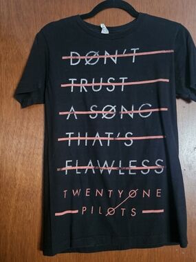 Pacifica Black Kids' Twenty One Pilots Graphic Tee with Coral Pink Accents